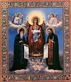 Печерская икона Божией Матери с предстоящими Антонием и Феодосием